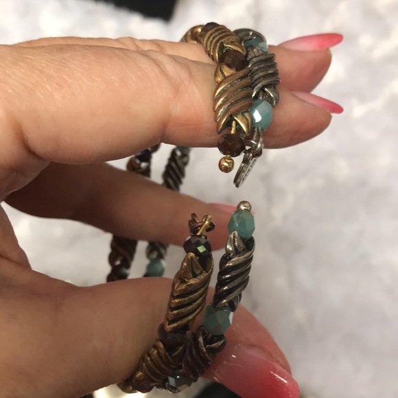 Woven metal Artesian bracelets BOHO with glass stones beautiful metal set of 2 - Picture 13 of 15